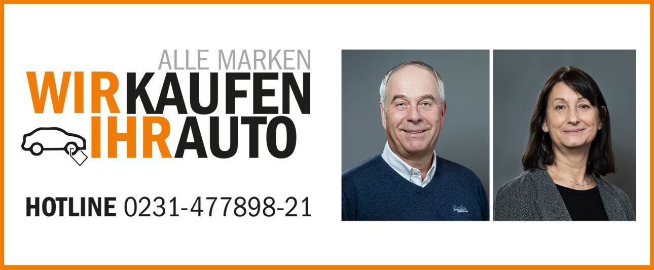 Slogan Wir kaufen Ihr Auto mit Hotline und Bild von Torsten Cordes und Gudrun Busse